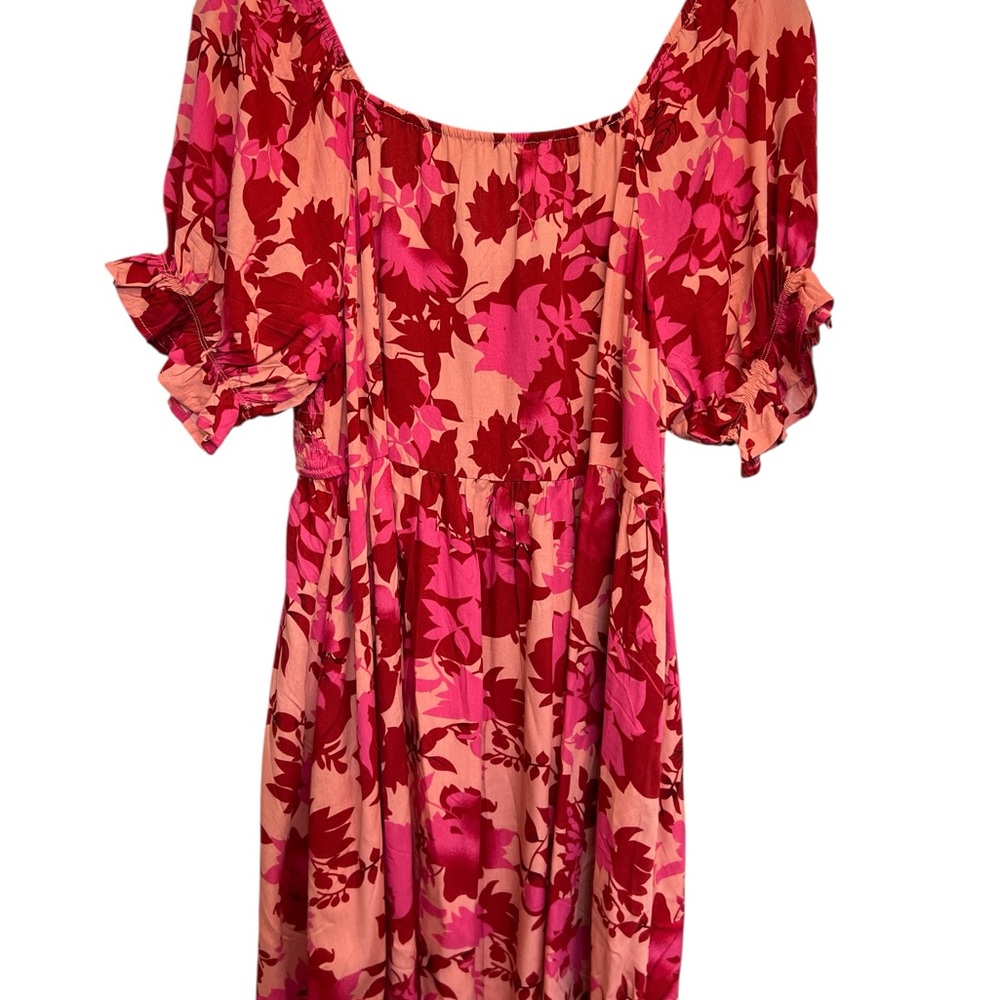 Cupshe NWT Pink Floral Smocked Mini Dress Size M Puff Sleeve Beach Vacation - Picture 5 of 6